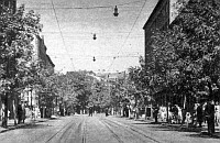 Będzin ulica Małachowskiego - przystanek 1957 rok (fot. L. Kaźmierczok)