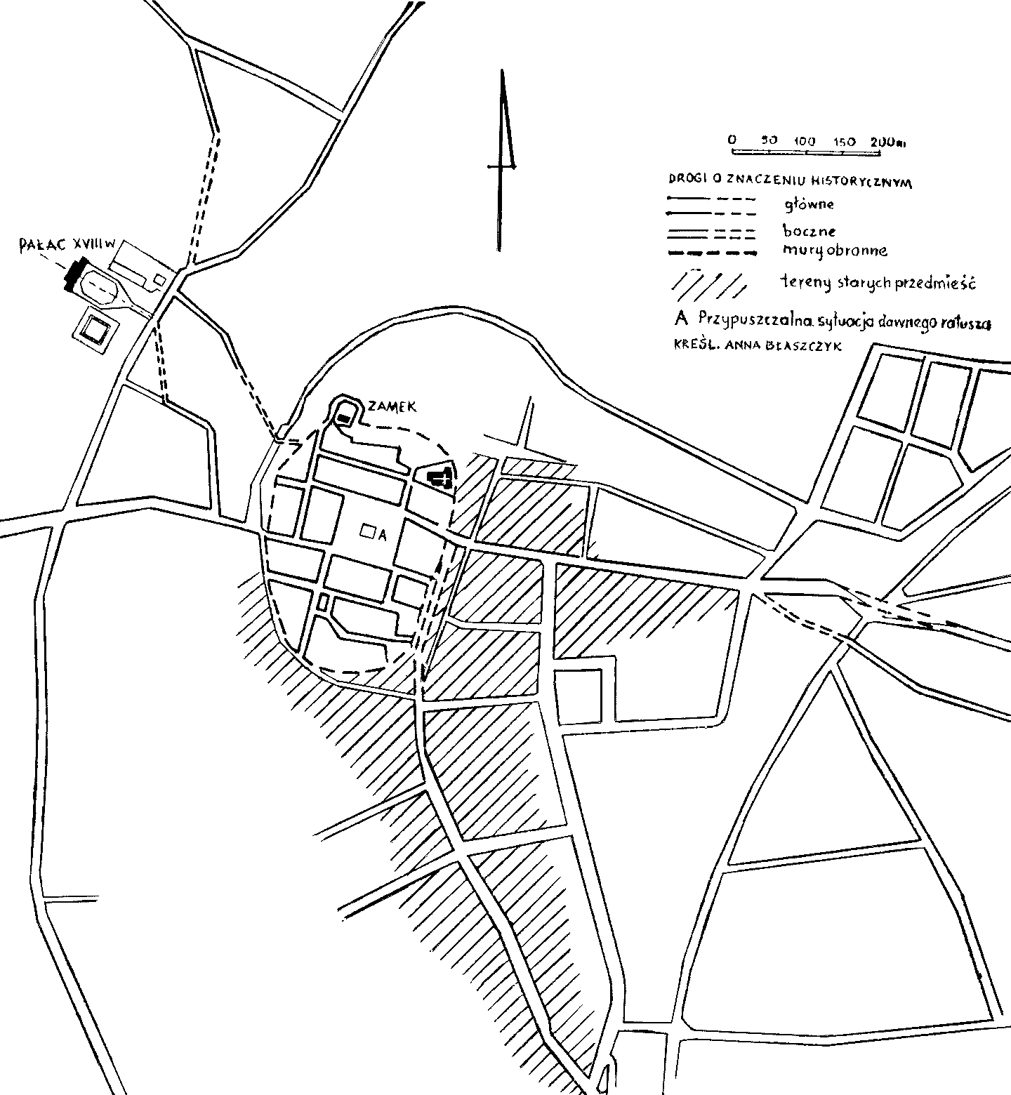 Średniowieczna zabudowa Będzina na podstawie map z 1945 roku (kreśliła Anna Błaszczyk)